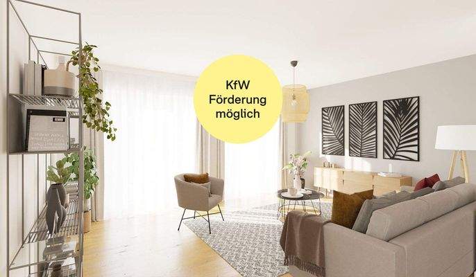 Bodentiefe Fenster erleuchten das Wohnzimmer_KfW