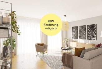 Bodentiefe Fenster erleuchten das Wohnzimmer_KfW