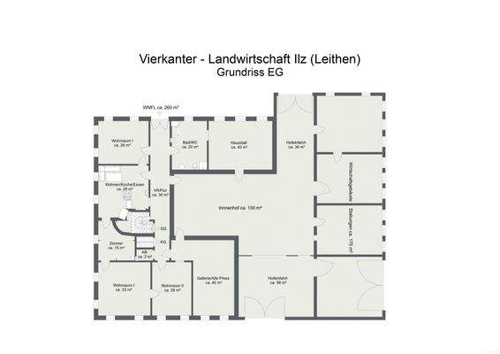 Grundriss Vierkanter - Landwirtschaft Ilz (Leithen) - Grundriss EG - 2D Floor Plan