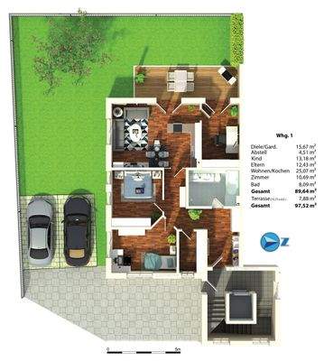 Grundriss Erdgeschoss - Wohnung 1