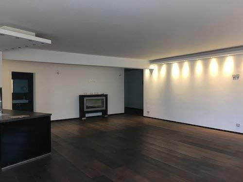 Blick ins Wohnzimmer mit Kaminteil