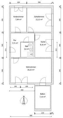 Die Aufteilung von ca. 61 m²