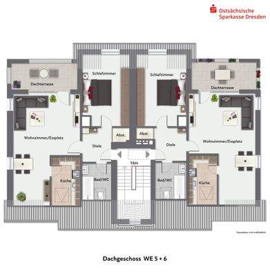 Grundriss möbliert WE 5 links