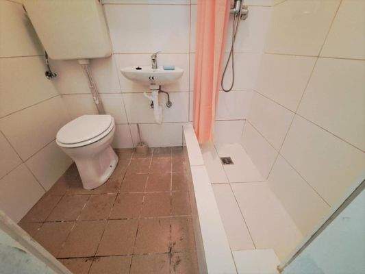 Toilette mit Handwaschbecken und Dusche