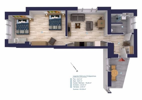 Grundriss Wohnung 2 - Erdgeschoss