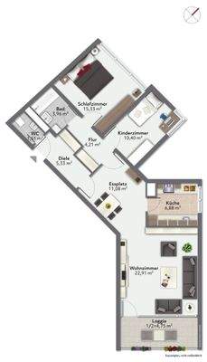 Grundriss der 3-Zimmer-Wohnung in Neuperlach