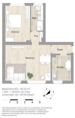 Grundriss farbig / möbliert