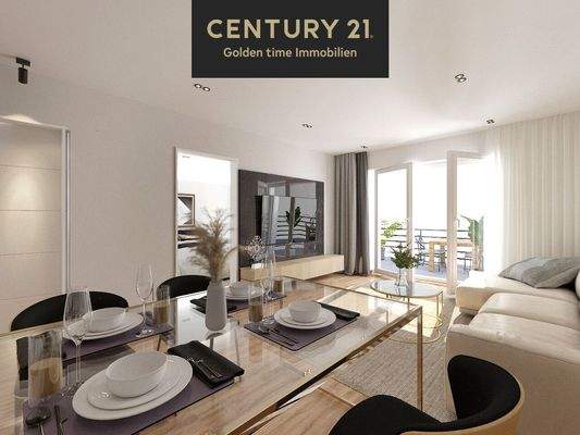 Unverbindliche Visualisierung Wohn-/Essbereich und Küche