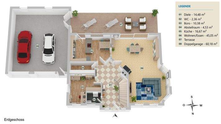 Grundrissvisualisierung Erdgeschoss