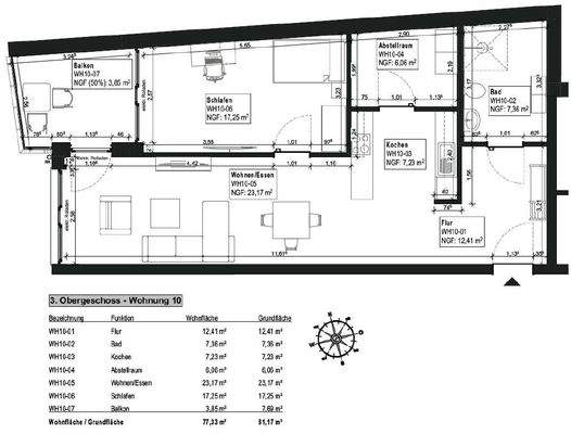 Bemaßter Grundriss Whg. 10