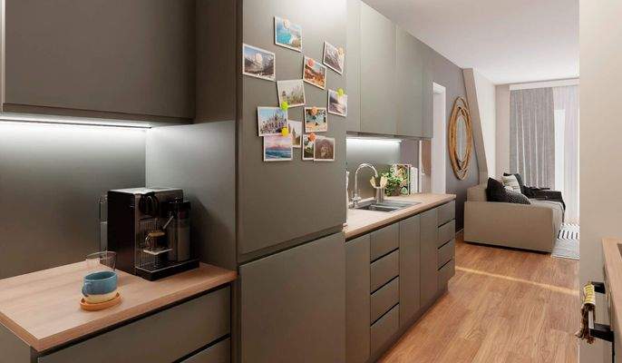 Die offene Wohnküche lädt zum gemeinsamen Kochen e