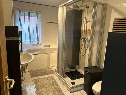 Badezimmer Sicht Dusche und Wanne