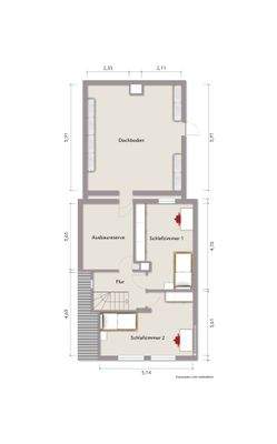 Grundriss Dachgeschoss (nicht maßstabsgerecht, Möblierungsbeispiel)