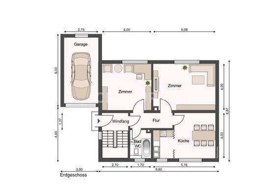 Grundriss EG mit Wand Original