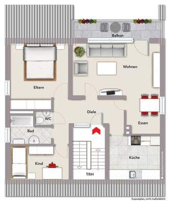 DG: 3ZKB,WC + Balkon, ca. 88 m² Wfl.