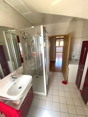 modernes Tageslichtbad mit Blick zum Flur