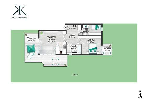 Grundriss mit Terrassenflächen