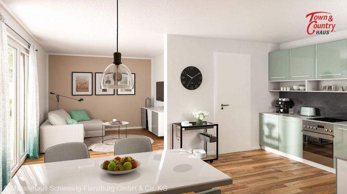 Wohnzimmer mit offener Küche