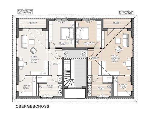 Grundriss OG Wh. 3 und Whg. 4