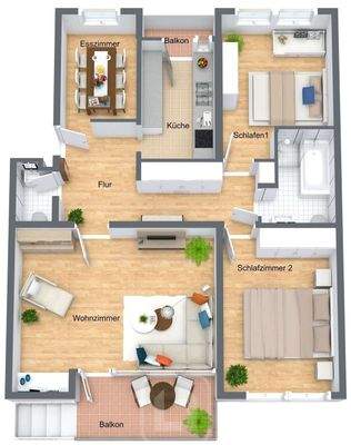 3D Grundriss Hochparterre