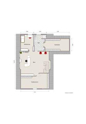 Grundriss Dachgeschoss (nicht maßstabsgerecht, Möblierungsbeispiel)