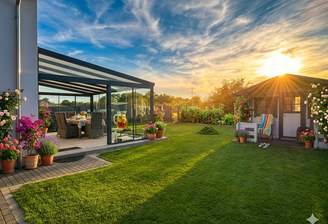 Gartenansicht im Sommer