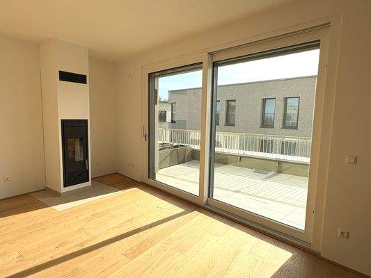 Kaminofen und Dachterrasse