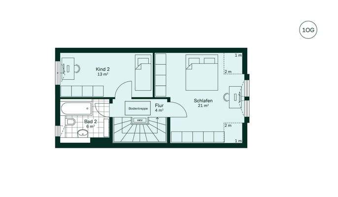 Moderner Grundriss im Obergeschoss