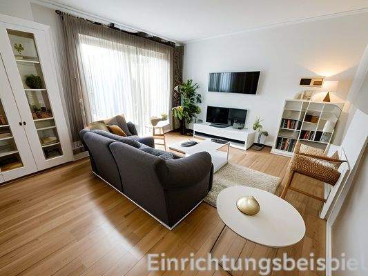 Wohnzimmer Musterhaus (Einrichtungsbeispiel KI)