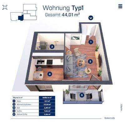 Wohnung Typ1, 1.-3.OG, WE 07, 12, 17