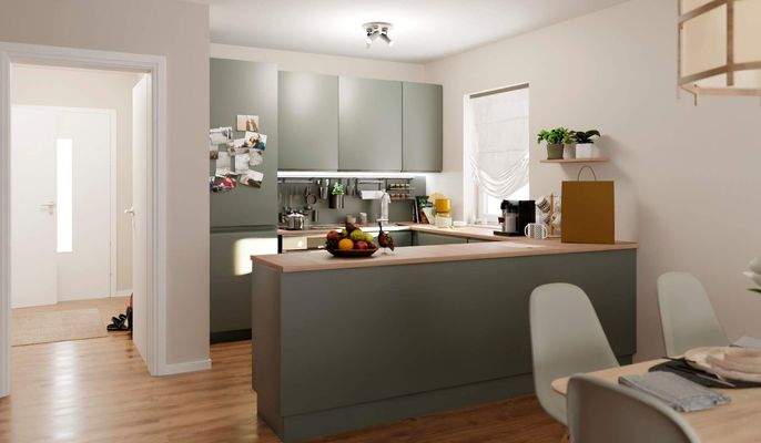 Die offene Wohnküche lädt zum gemeinsamen Kochen e