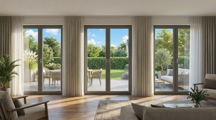 Blick vom Wohnzimmer in den Garten