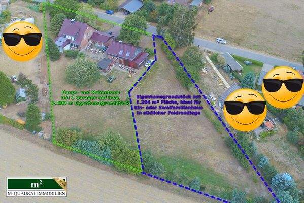 Adlerperspektive Haupt- und Nebenhaus mit sep. Bauplatz