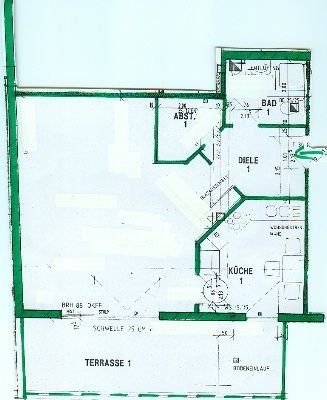 Grundriß, Flur, WC-Du, Abstell-,Großraum, Küche-Be