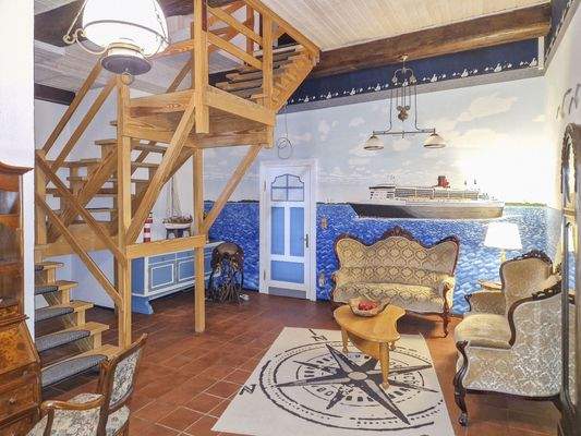 Treppenraum zu den Appartements