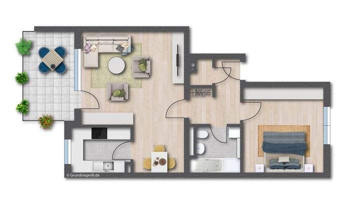Wohnungsgrundriss mit Möbelierungsbeispiel 