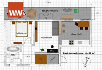 Grundriss 2 R - Terasse 1. OG