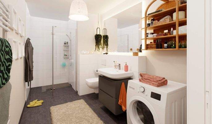 Eine bodengleiche Dusche gestaltet die Morgenrouti