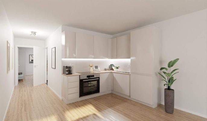 Die offene Wohnküche lädt zu gemeinsamen Mahlzeite