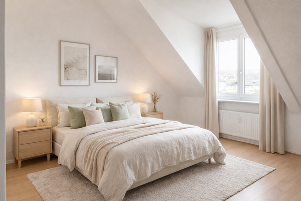 Schlafzimmer mit Gaube KI Idee