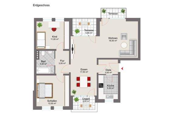 Erdgeschoss mit Mustermöblierung