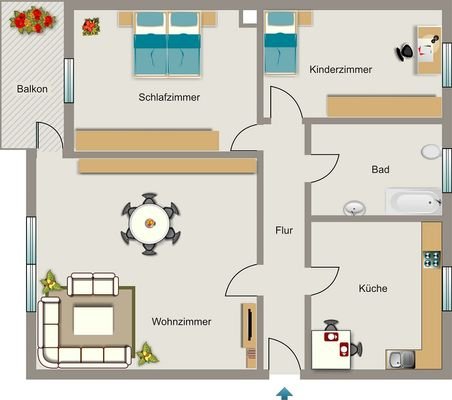 Grundriss 3,5 Raum rechts