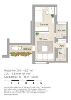 Grundriss farbig / möbliert