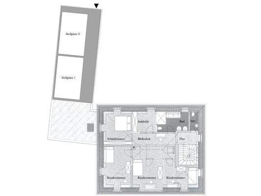 Grundriss 1. Obergeschoss (Entwurf / Variante 1)