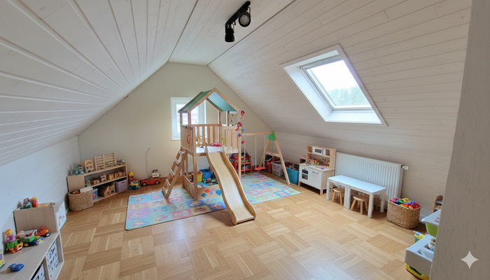 Visualisierung Spielbereich Kinder im Spitzboden