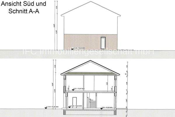Ansicht Süd und Schnitt
