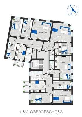 Grundriss 1. + 2. Obergeschoss