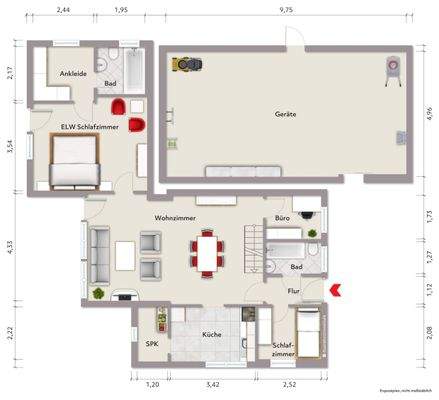 Grundriss Erdgeschoss (nicht maßstabsgerecht, Möblierungsbeispiel)801-K1-DINA4