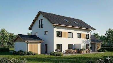 Visualisiertes Doppelhaus (gem. Eingabeplan)