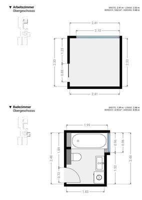 Grundriss OG WC / Wohnzimmer